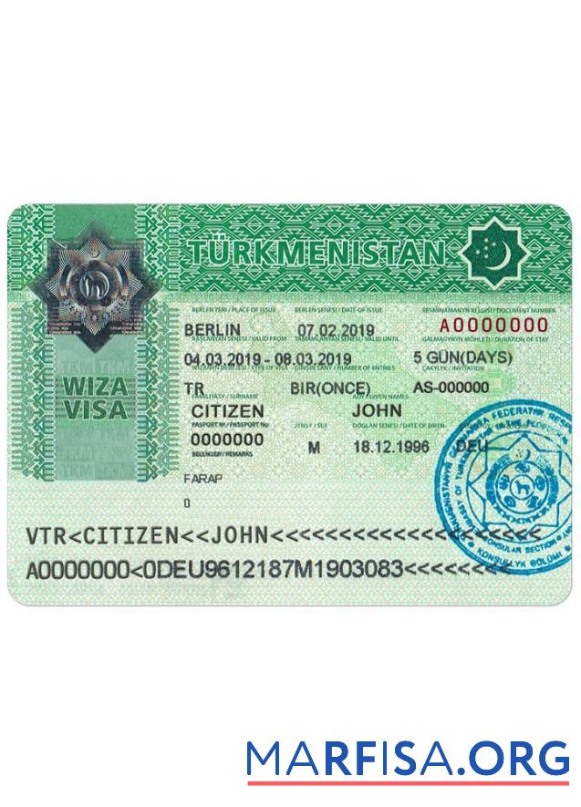 Downloadable Turkmenistan visa real example